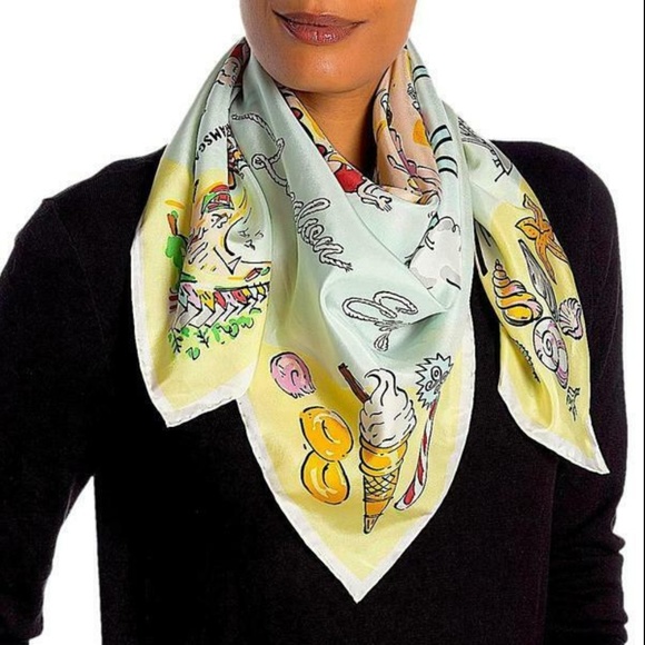 NWT Burberry YELLOW Burberry Castle Map silk Scarf - Picture 1 of 7